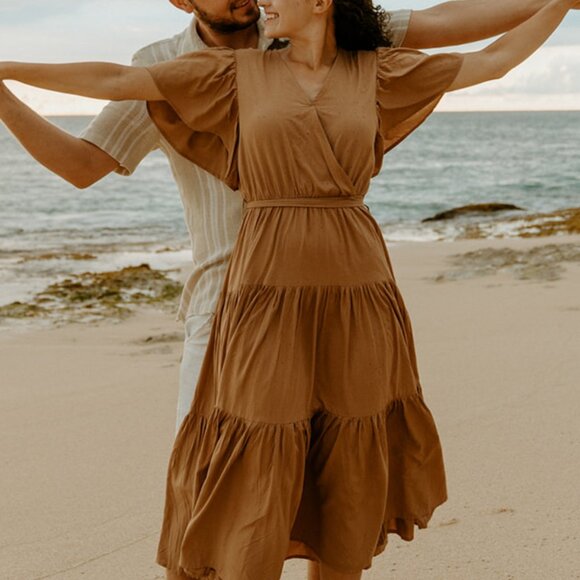 "Petal & Pup" Tan Flowy Dress Barker Dress Small - Picture 7 of 8